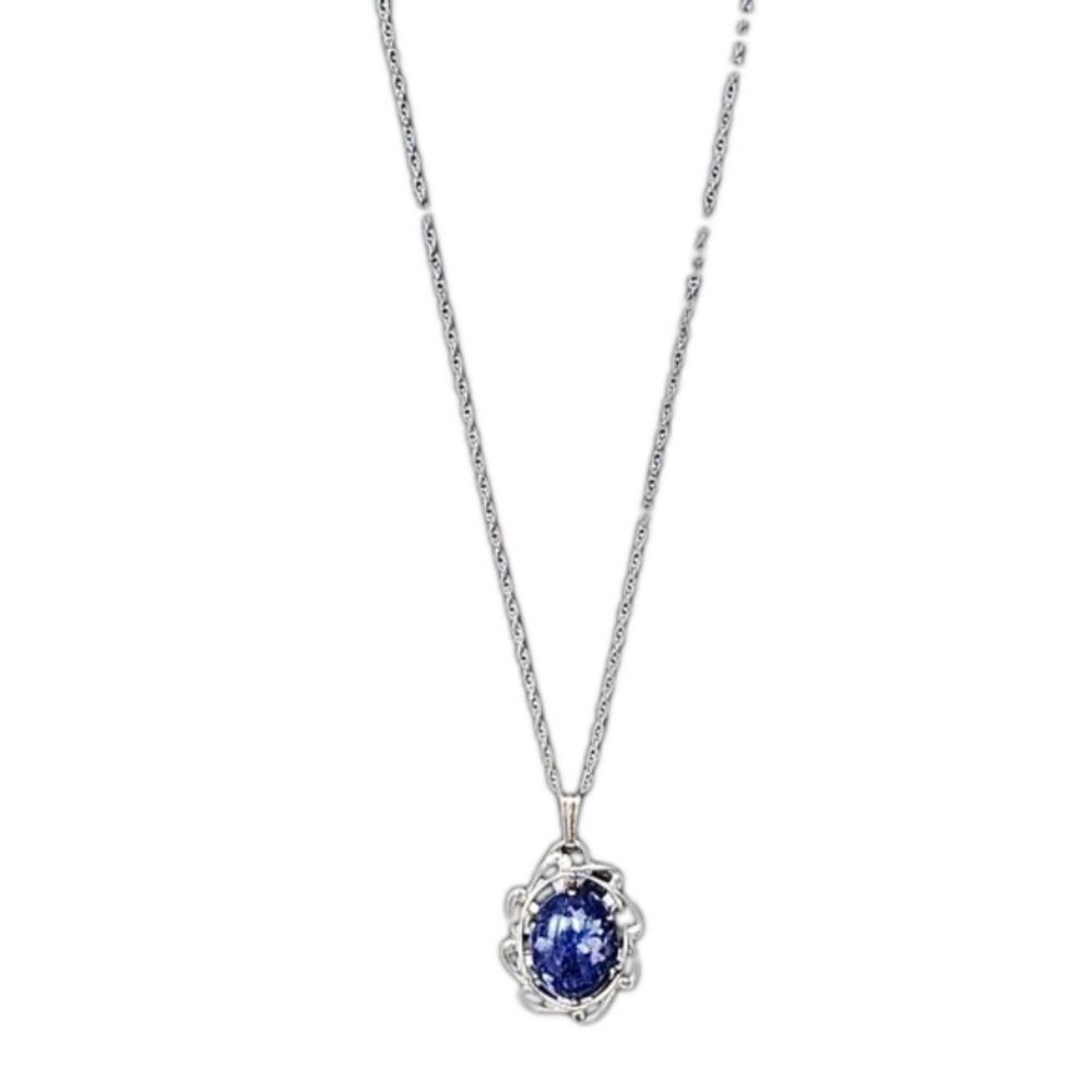 Vintage Sterling Silver Sodalite Pendant Necklace Oval Blue Stone 18”